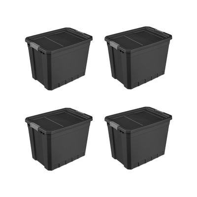 Sterilite 27 Gal Rugged Industrial Stackable Storage Tote w/ Lid, Black, 4 Pack