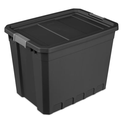 Sterilite 27 Gal Rugged Industrial Stackable Storage Tote w/ Lid, Black, 4 Pack