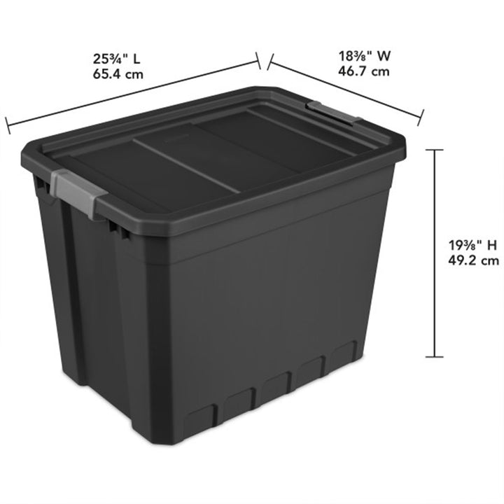 Sterilite 27 Gal Rugged Industrial Stackable Storage Tote w/ Lid, Black, 4 Pack