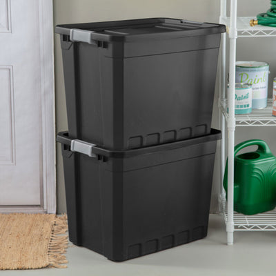 Sterilite 27 Gal Rugged Industrial Stackable Storage Tote w/ Lid, Black, 16 Pack