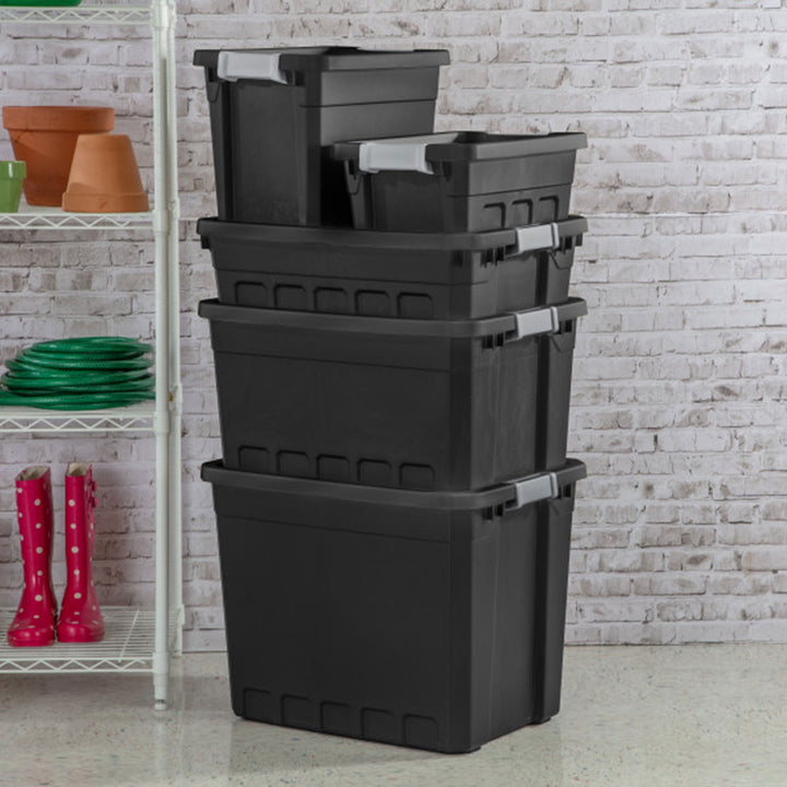 Sterilite 27 Gal Rugged Industrial Stackable Storage Tote w/ Lid, Black, 16 Pack - VMInnovations
