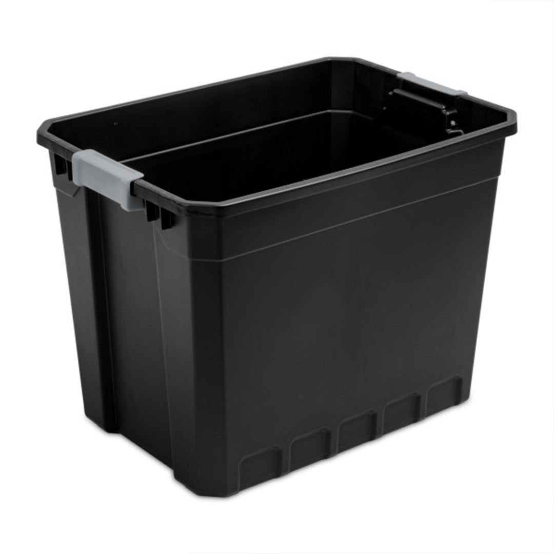 Sterilite 27 Gal Rugged Industrial Stackable Storage Tote w/ Lid, Black, 4 Pack