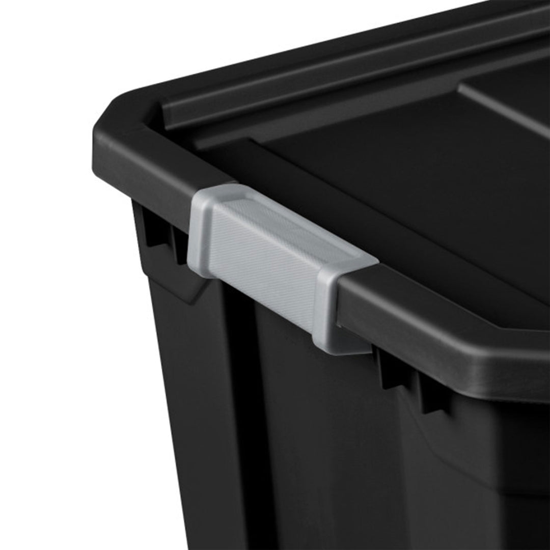 Sterilite 27 Gal Rugged Industrial Stackable Storage Tote w/ Lid, Black, 4 Pack