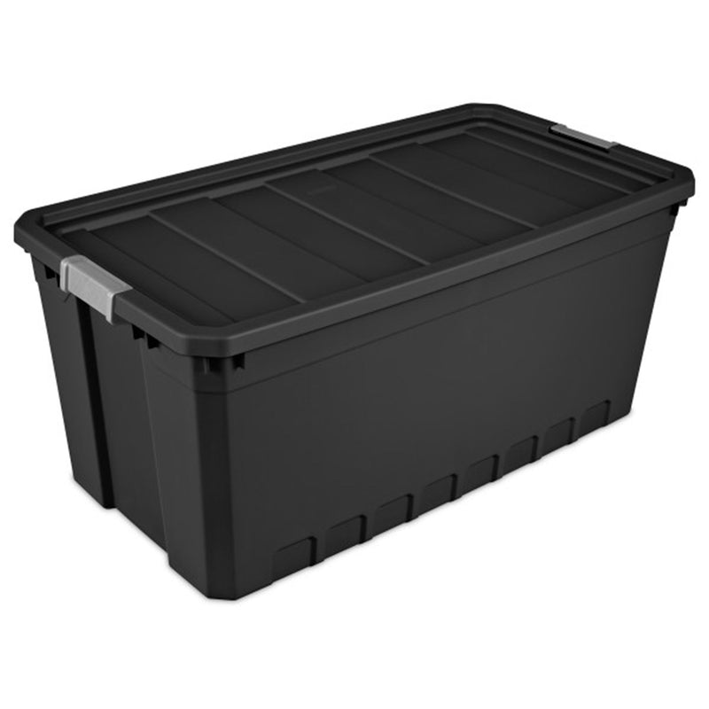 Sterilite 50 Gal Rugged Industrial Stackable Storage Tote w/ Lid, Black, 3 Pack