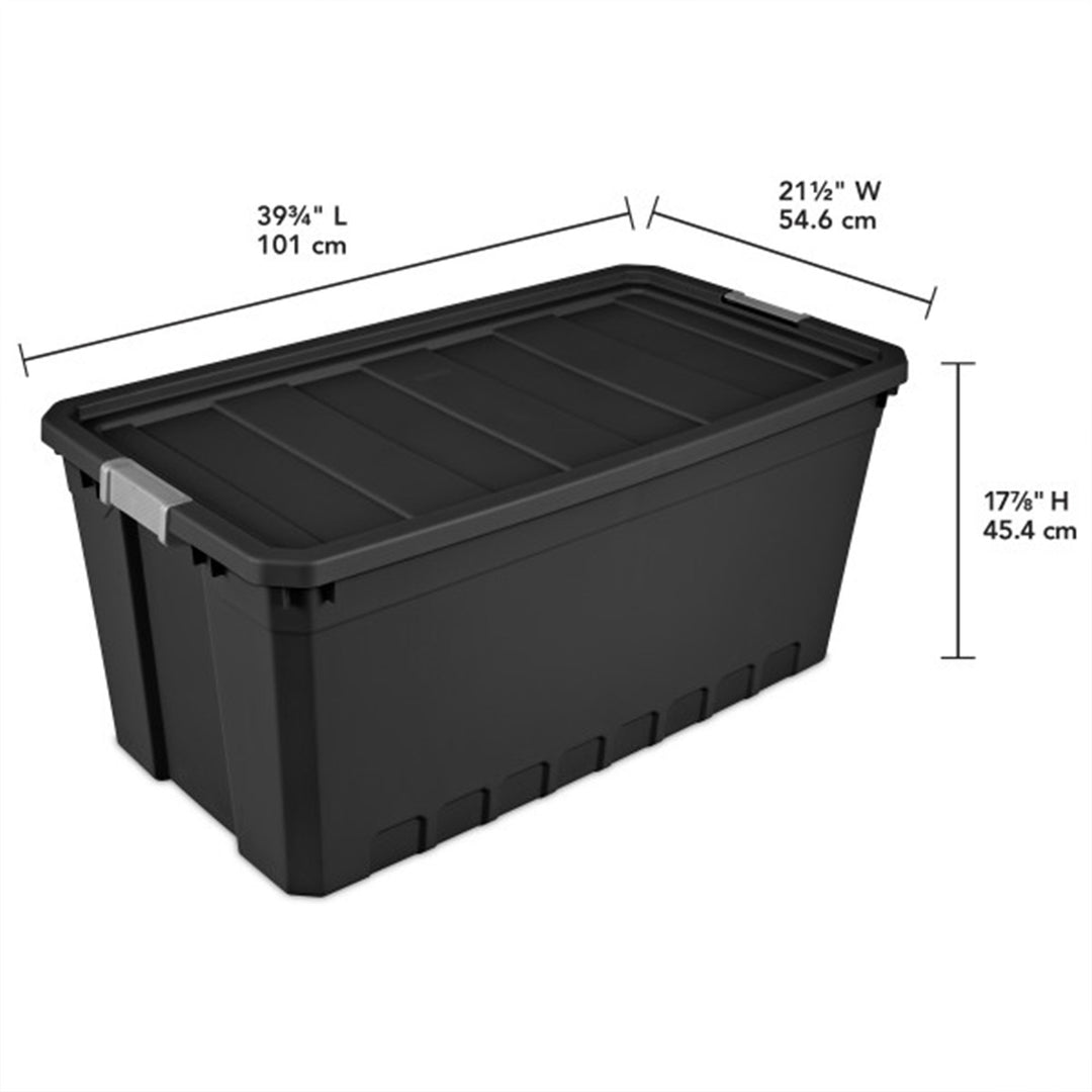 Sterilite 50 Gal Rugged Industrial Stackable Storage Tote w/ Lid, Black, 12 Pack