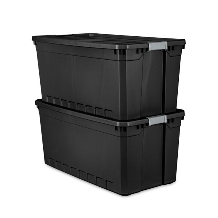 Sterilite 50 Gal Rugged Industrial Stackable Storage Tote w/ Lid, Black, 12 Pack