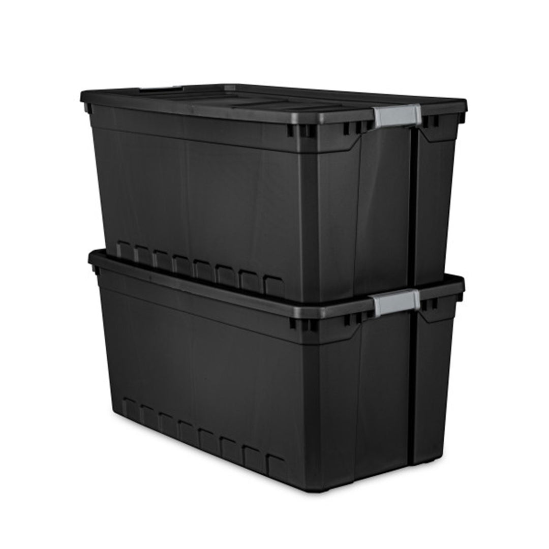 Sterilite 50 Gal Rugged Industrial Stackable Storage Tote w/ Lid, Black, 3 Pack