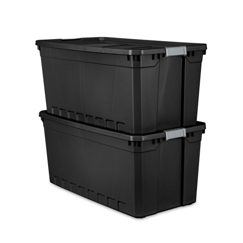 Sterilite 50 Gal Rugged Industrial Stackable Storage Tote w/ Lid, Black, 9 Pack