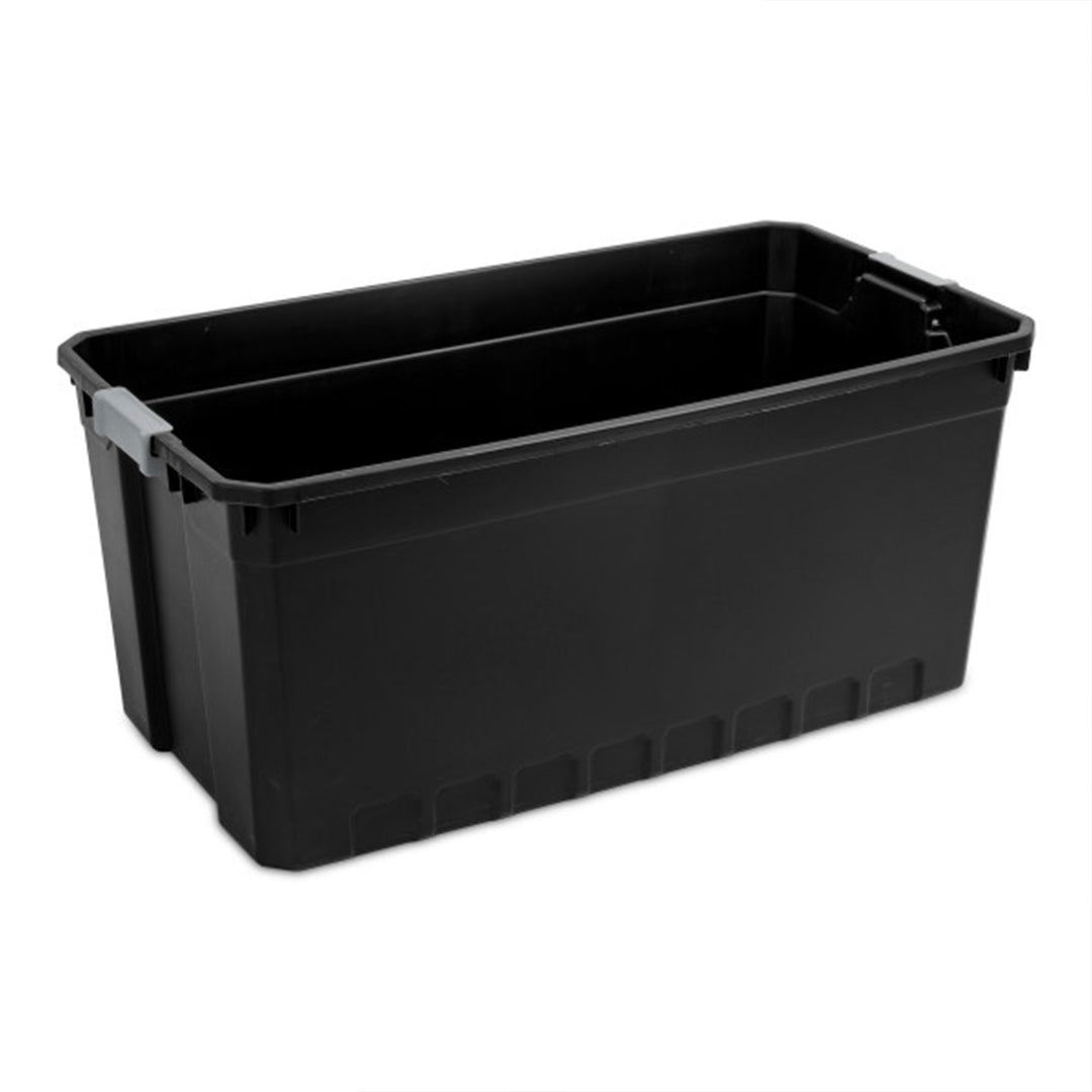 Sterilite 50 Gal Rugged Industrial Stackable Storage Tote w/ Lid, Black, 6 Pack