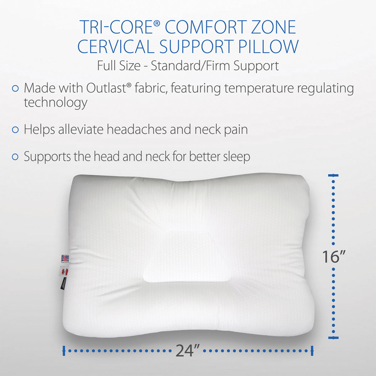 Core Products Tri-Core Comfort Zone Gentle Cervical Support Pillow, Full Size