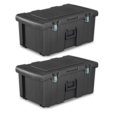 Sterilite 16 Gal Plastic Footlocker Container with Wheels, Flat Gray (2 Pack)
