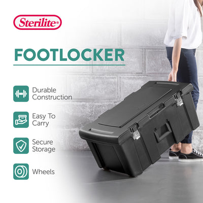 Sterilite Wheeled Footlocker, Plastic Utility Storage Container, Gray, 2 Pack - VMInnovations