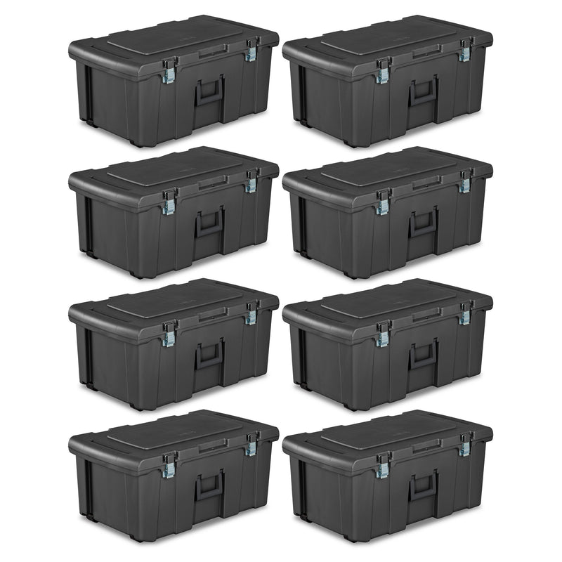 Sterilite 16 Gal Plastic Footlocker Container with Wheels, Flat Gray (8 Pack)
