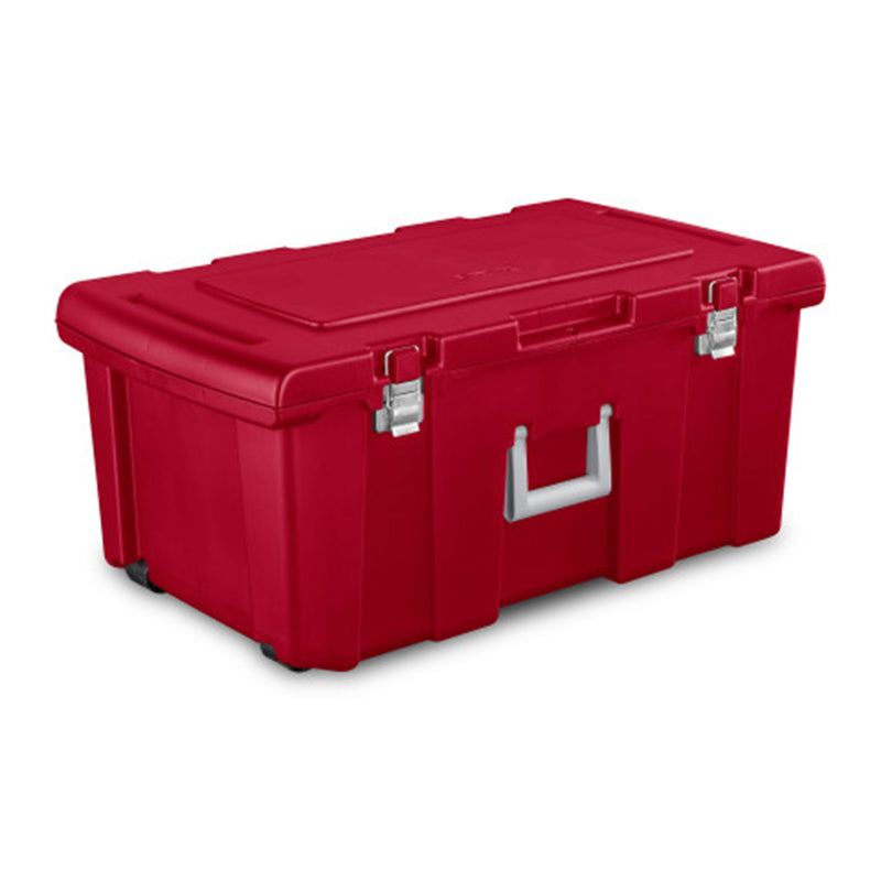 Sterilite Wheeled Footlocker, Plastic Utility Storage Container, Red, 2 Pack