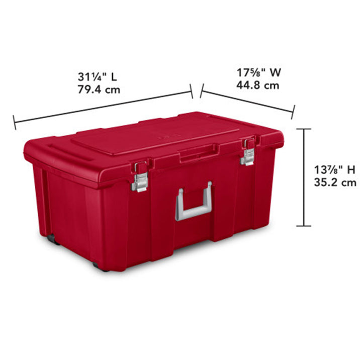 Sterilite Wheeled Footlocker, Plastic Utility Storage Container, Red, 2 Pack