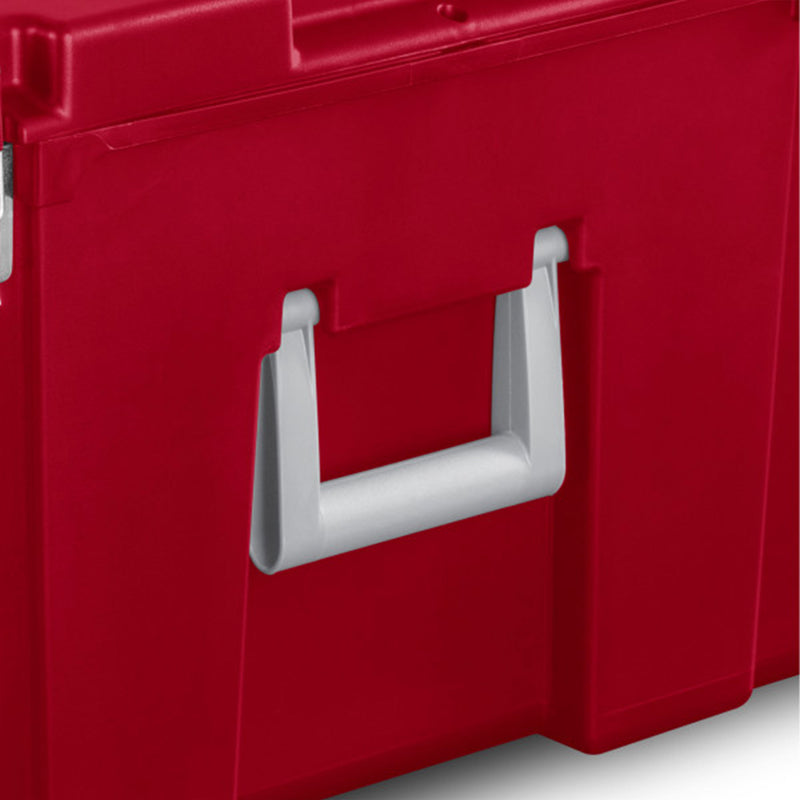 Sterilite Wheeled Footlocker, Plastic Utility Storage Container, Red, 2 Pack