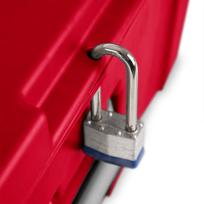 Sterilite Wheeled Footlocker, Plastic Utility Lockable Storage Container, Red - VMInnovations