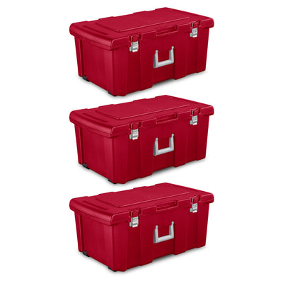 Sterilite 23 Gallon Footlocker Toolbox Container w/ Wheels, Infra Red, 3 Pack