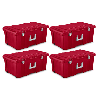 Sterilite 23 Gallon Footlocker Toolbox Container w/ Wheels, Infra Red, 4 Pack