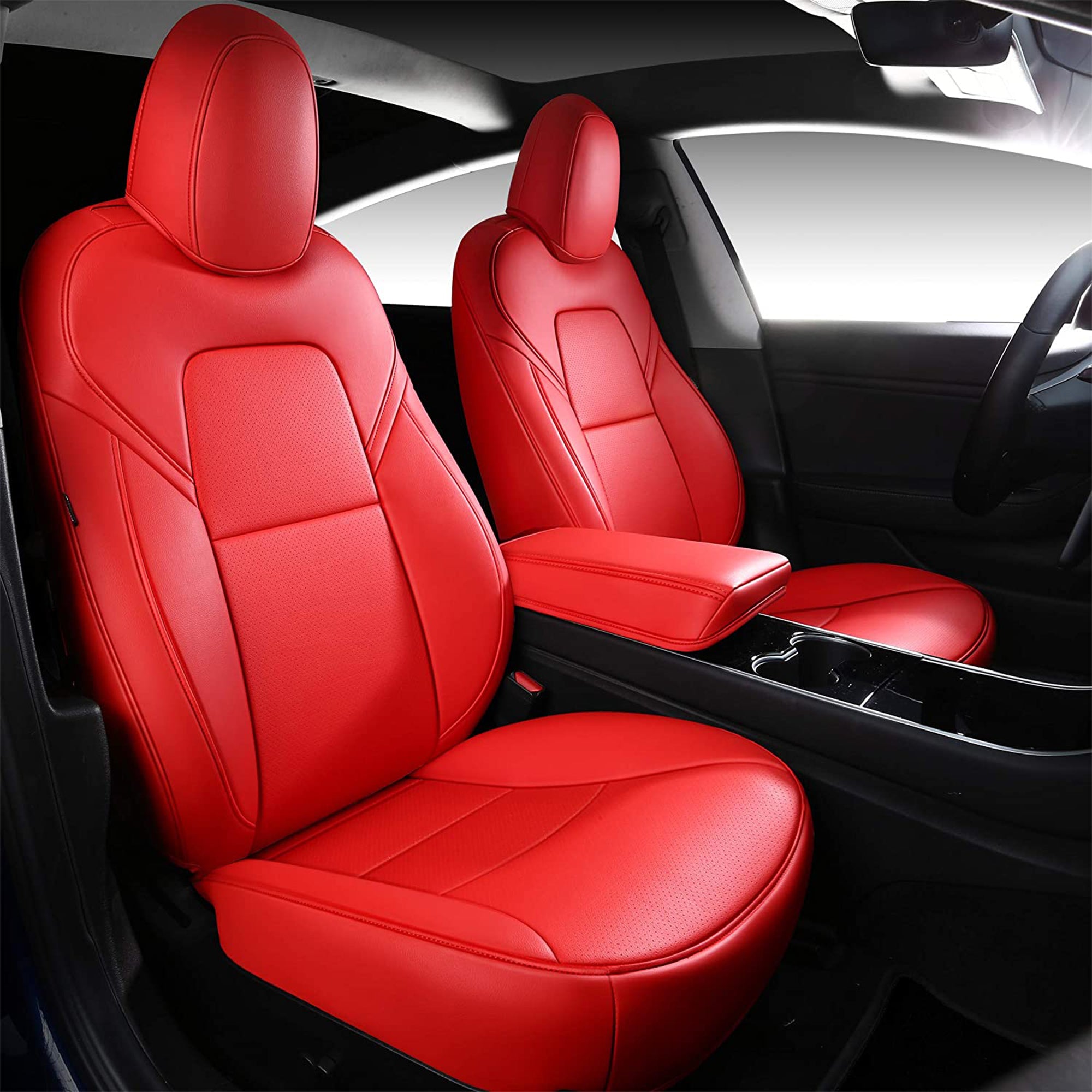 Inch Empire Tesla Model 3 Synthetic Leather Seat Cover & Cushion Protector, Red