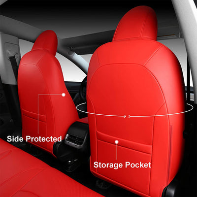 Inch Empire Tesla Model 3 Synthetic Leather Seat Cover & Cushion Protector, Red