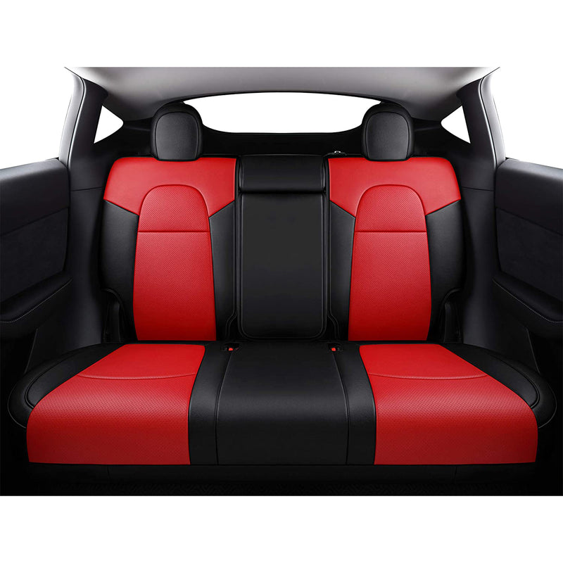 Inch Empire Front Custom Fit Car Seat Covers for 20-21 Tesla Model Y, Black/Red