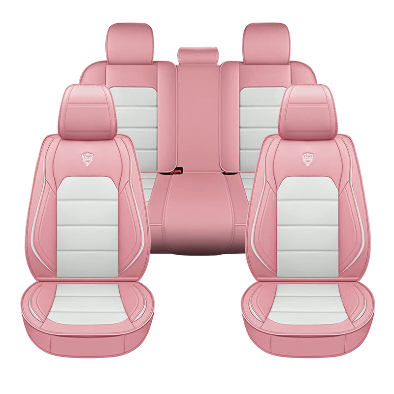 Inch Empire Front/Back Universal Full Set Car Seat Cover, Pink and White Line