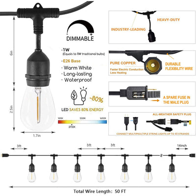 Svater 150-Foot Shatter Proof Dimmable Outdoor LED String Lights, Warm White