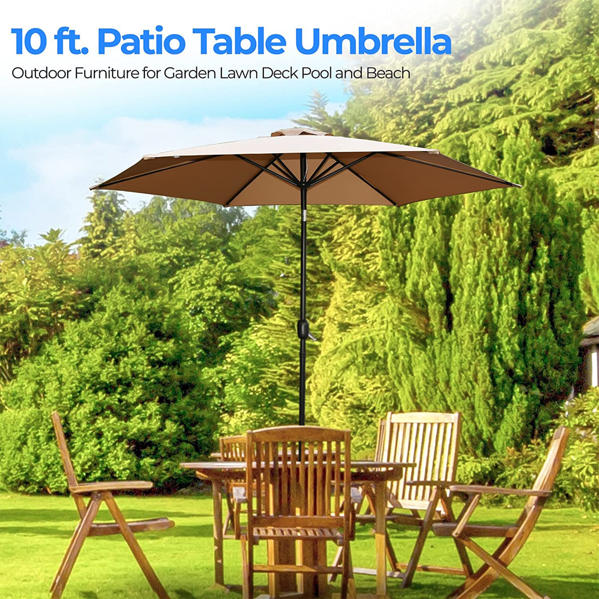 Serenelife 10' Patio Umbrella with Push Button Tilt & Built-In Crank (Open Box) - VMInnovations