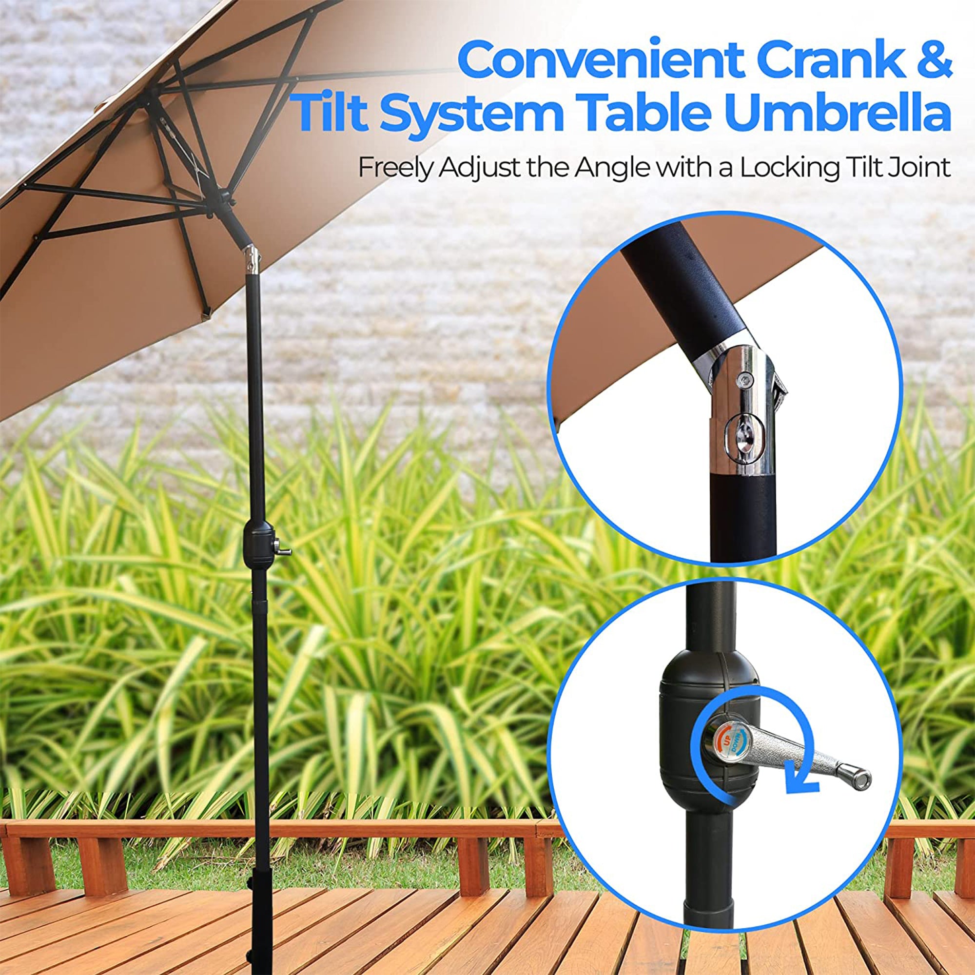 Serenelife 10' Patio Umbrella with Push Button Tilt & Built-In Crank (Open Box) - VMInnovations