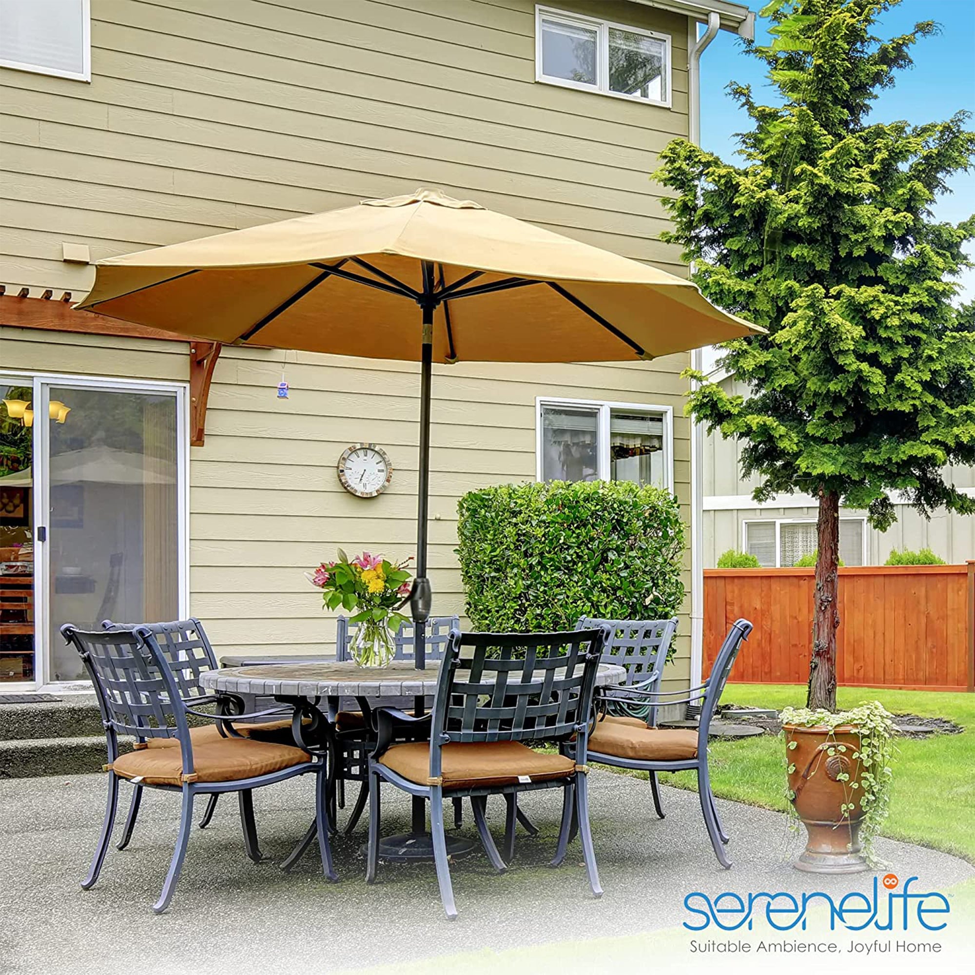 Serenelife 10' Patio Umbrella with Push Button Tilt & Built-In Crank (Open Box) - VMInnovations