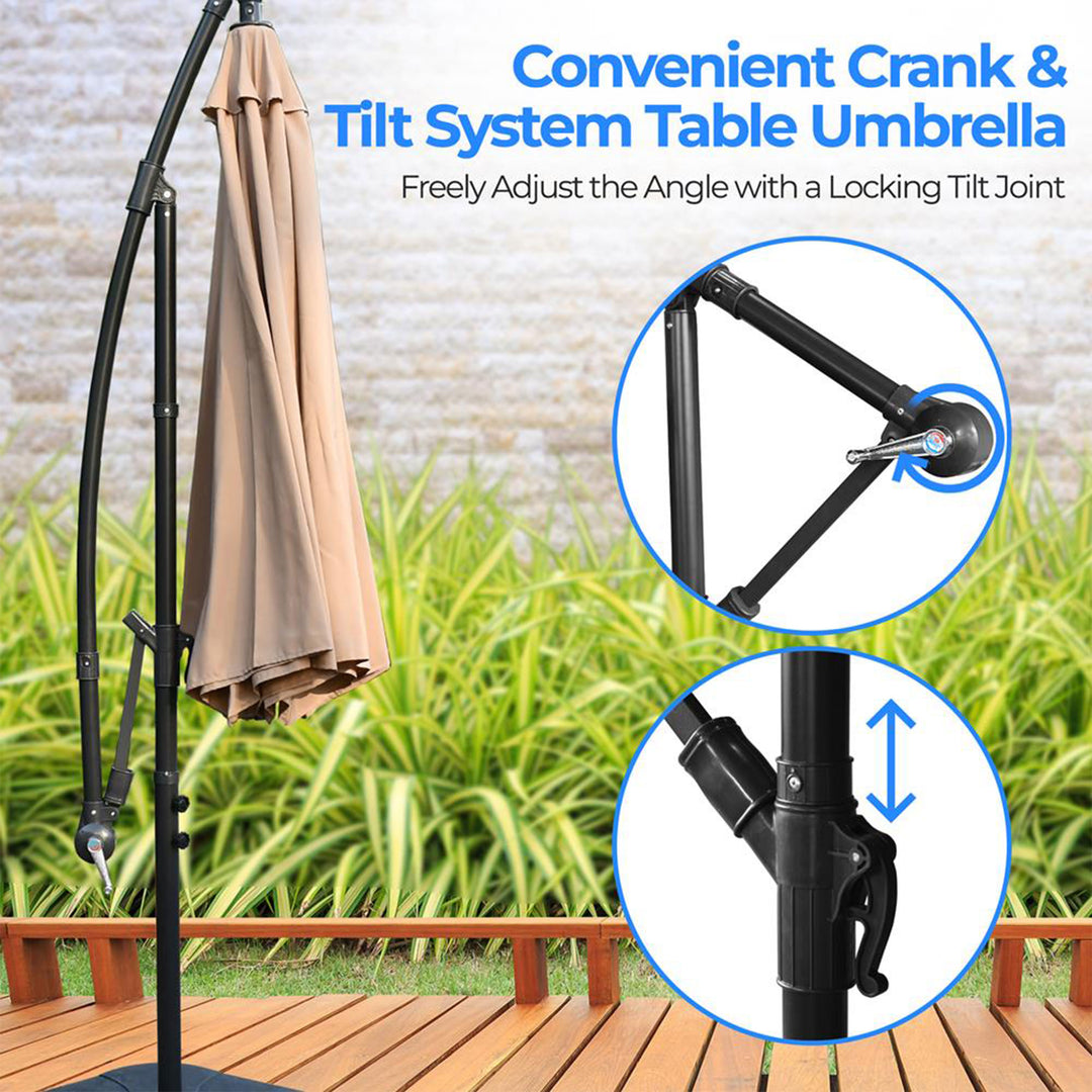 Serenelife 10 Foot Hanging Patio Umbrella with Push Button Tilt, Crank and Base