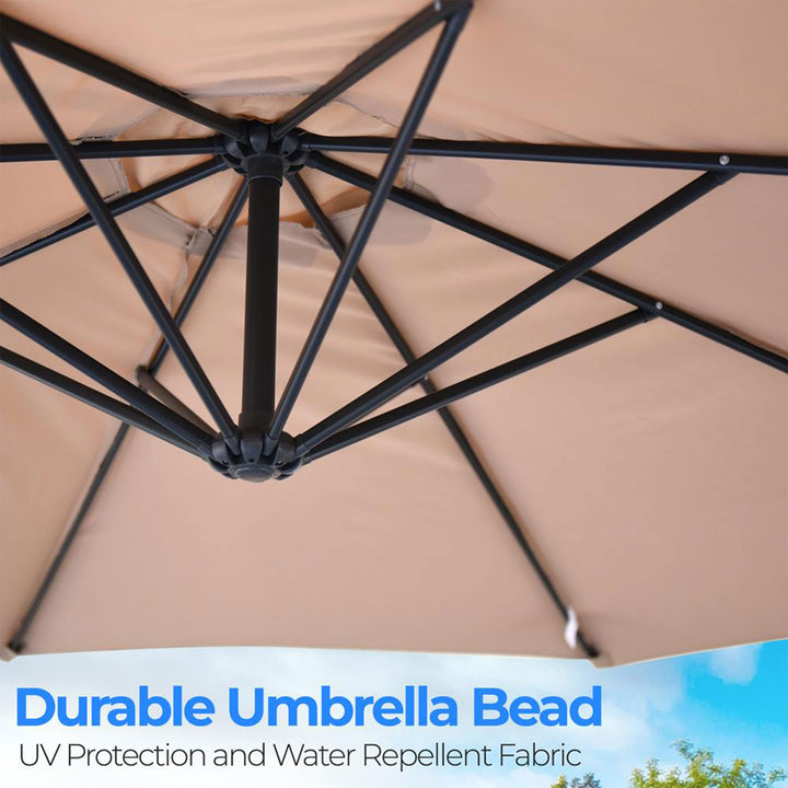 Serenelife 10ft Hanging Umbrella w/Push Button Tilt, Crank & Base (Open Box)