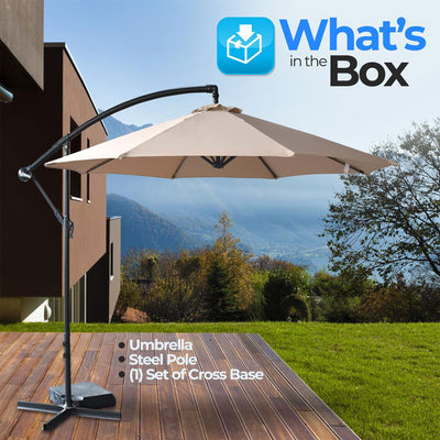 Serenelife 10ft Hanging Umbrella w/Push Button Tilt, Crank & Base (Open Box) - VMInnovations
