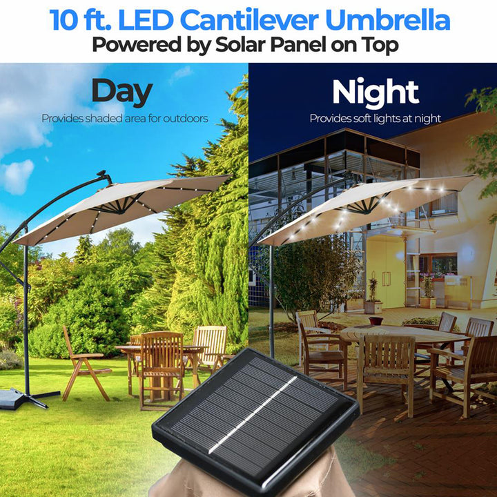 Serenelife 10ft Hanging Lawn Deck Patio Umbrella w/Push Button Tilt (For Parts)