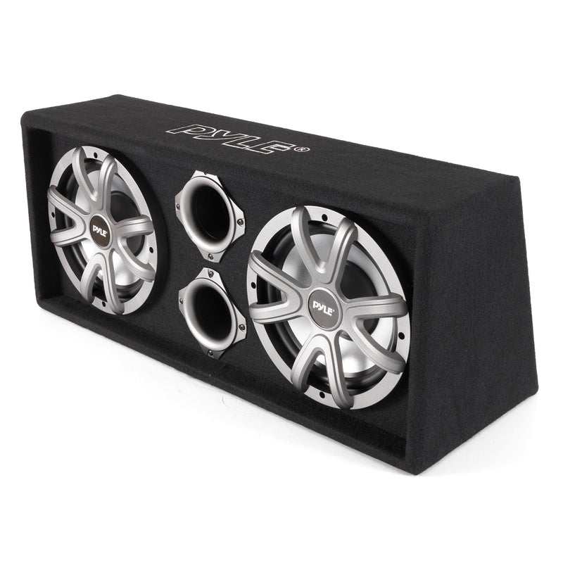 Pyle 10 Inch 1100 Watt Slim Mount Truck Audio Dual Bass Subwoofer Box System