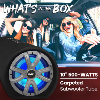 Pyle Car Audio 10 Inch 500W Carpeted Subwoofer Tube Speaker, Rear Vented Design