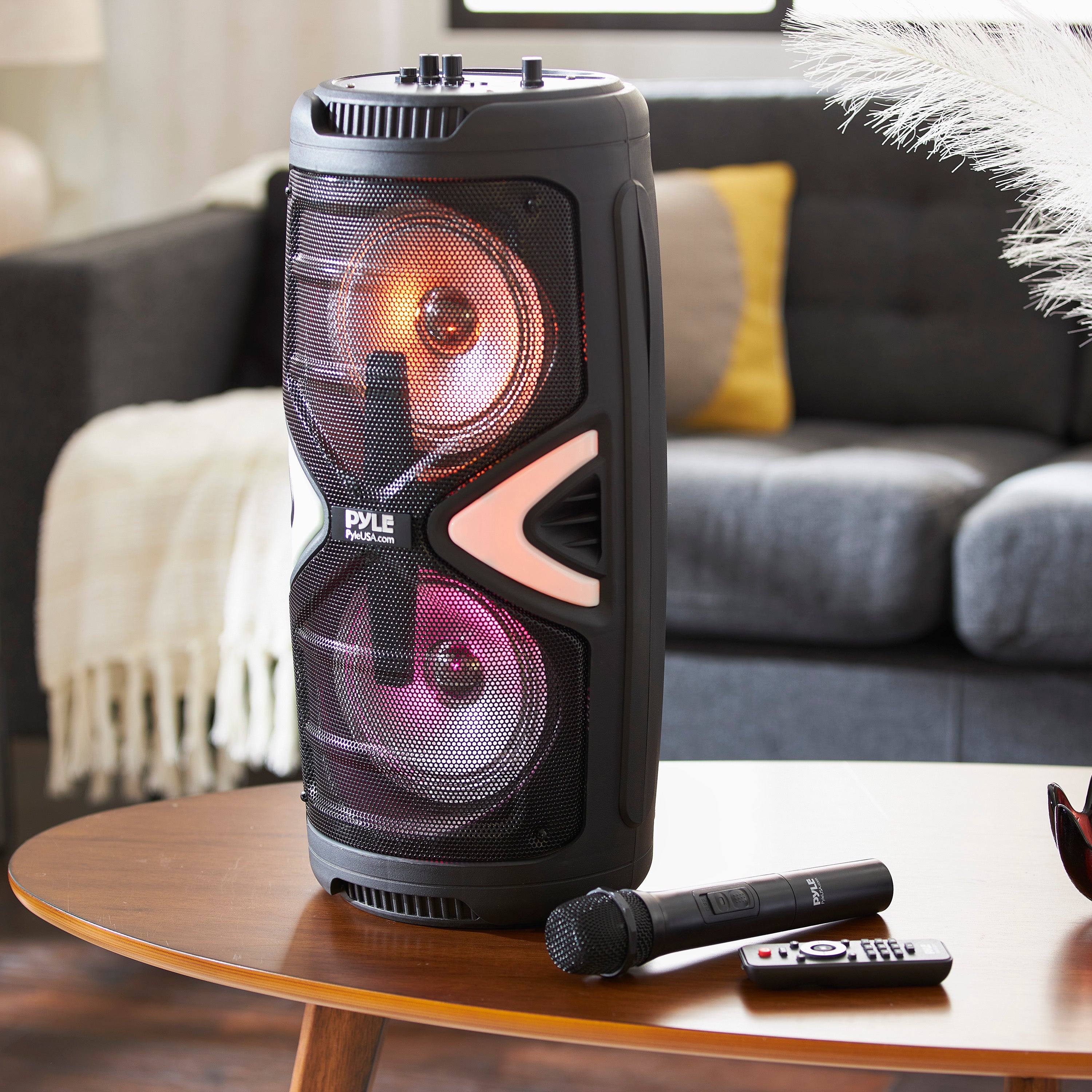 Pyle Portable Bluetooth Rechargeable Karaoke System with Wireless Mics (2 Pack)