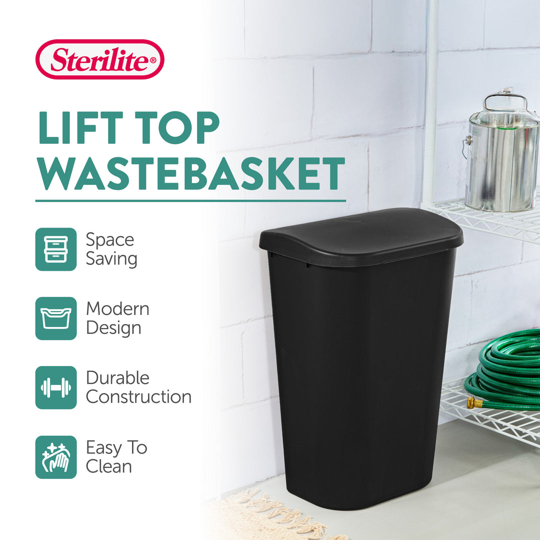 Sterilite 11.3 Gal Lift Top Lid Kitchen Trash Can Wastebaskets, Black (24 Pack)