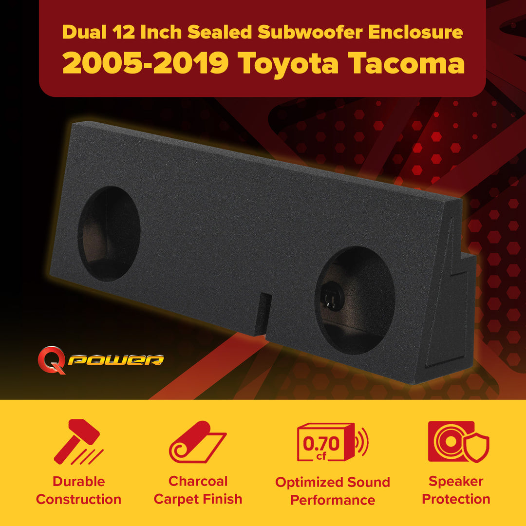 QPower Dual 12 Inch Sealed Subwoofer Box Enclosure for 2005-2019 Toyota Tacoma - VMInnovations