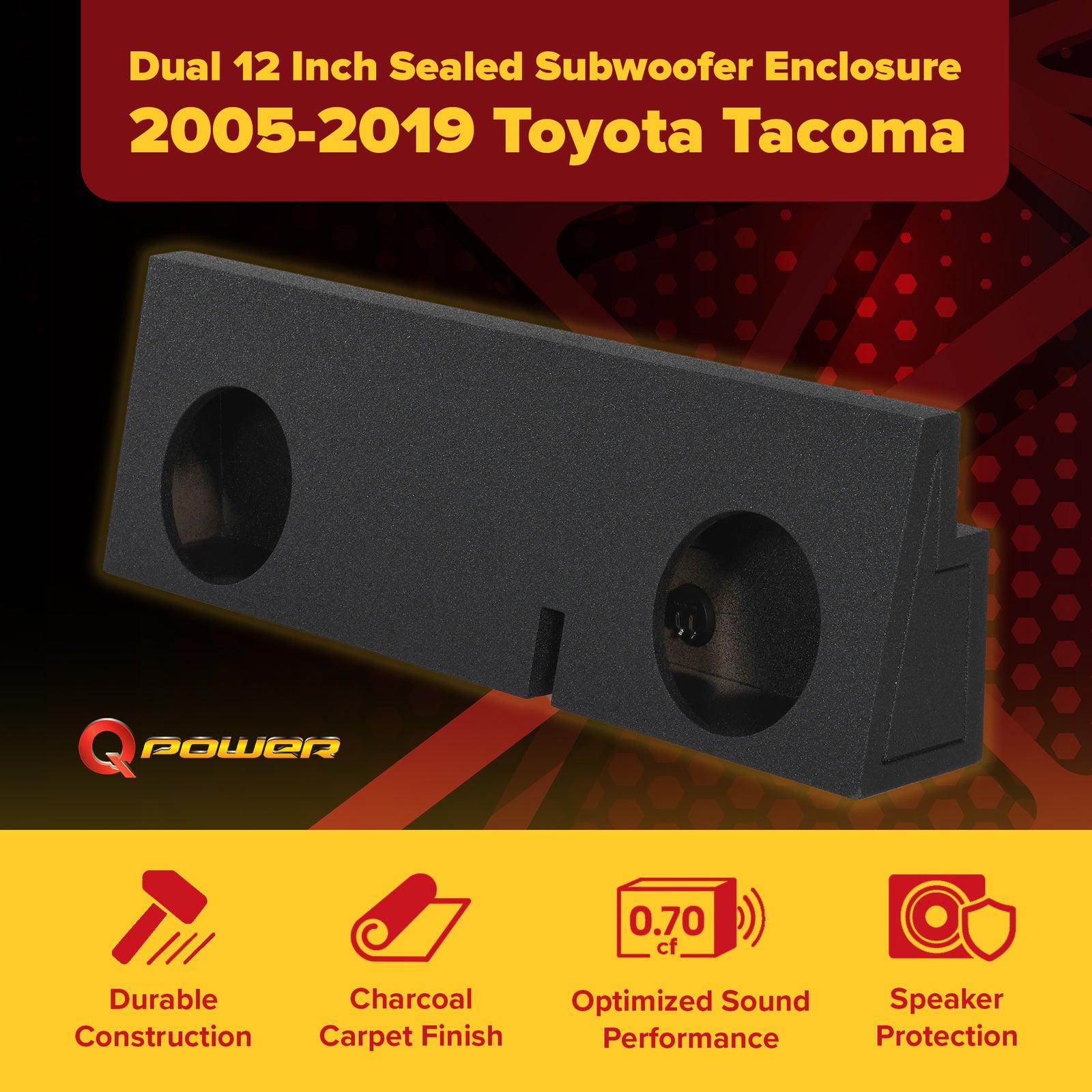 QPower Dual 12 Inch Sealed Subwoofer Box Enclosure for 2005-2019 Toyota Tacoma - VMInnovations