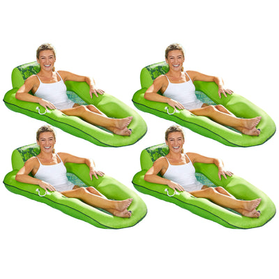 Aqua Leisure Luxury Water Recliner Pool Floats w/ Headrest, Lime Floral (4 Pack) - VMInnovations