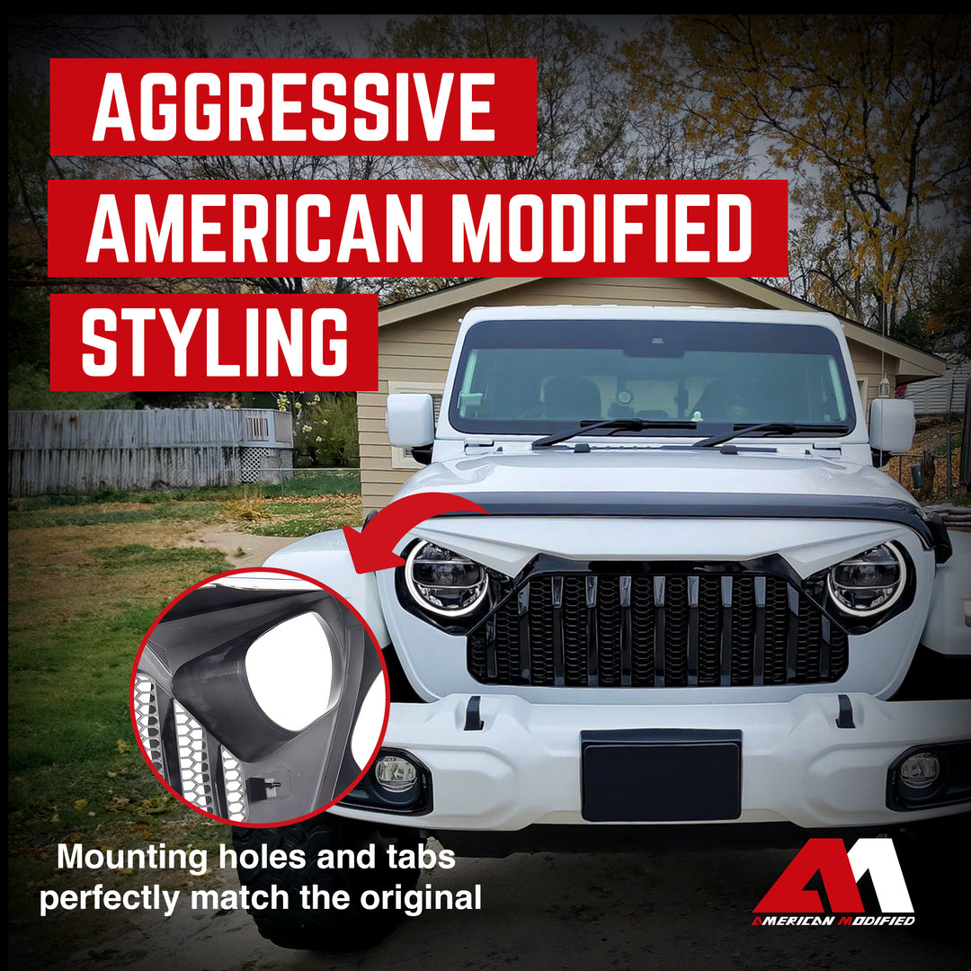 AMERICAN MODIFIED Front Mesh Grille for 2018+ Jeep Wrangler JL & Gladiator JT - VMInnovations