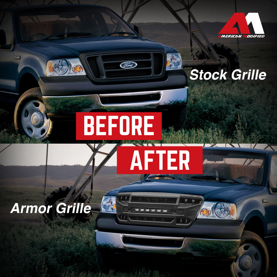 AMERICAN MODIFIED Armor Grille w/ Off Road Lights for 04-08 Ford F150(Open Box)