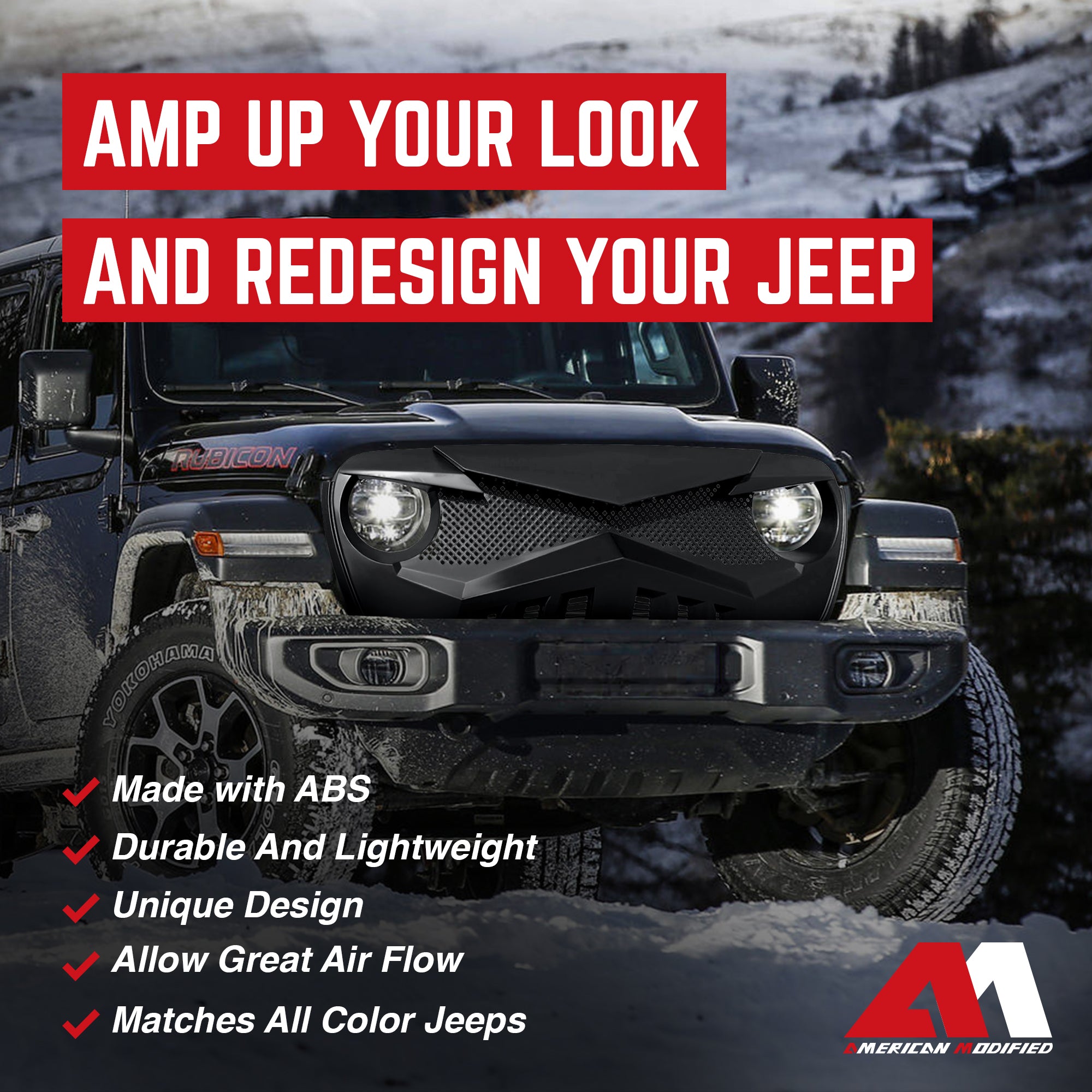AMERICAN MODIFIED Front Hawke Grille compatible with Jeep Wrangler (Open Box) - VMInnovations