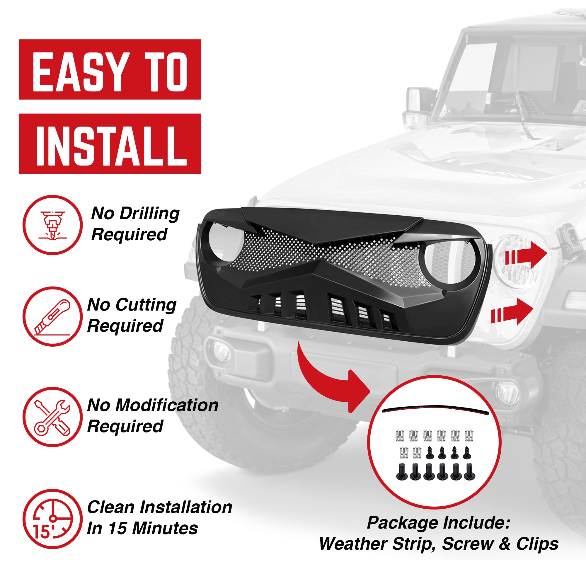 AMERICAN MODIFIED Front Hawke Grille compatible with Jeep Wrangler (Open Box) - VMInnovations