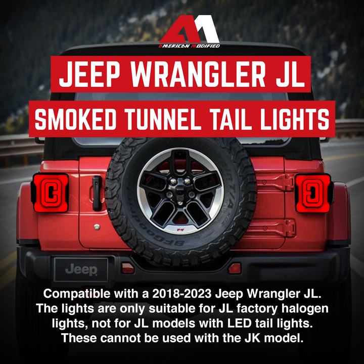 AMERICAN MODIFIED Smoked Tunnel Tail Lights Compatible w/ 2018-2023 Wrangler JL