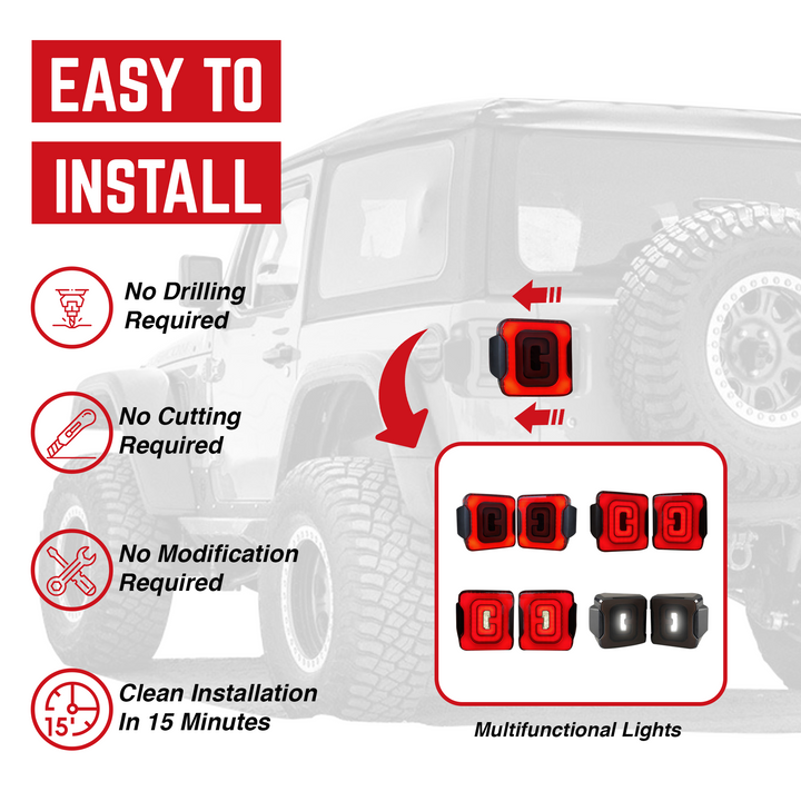 AM American Smoked Tunnel Tail Lights Compatible with Jeep Wrangler JL (Used)