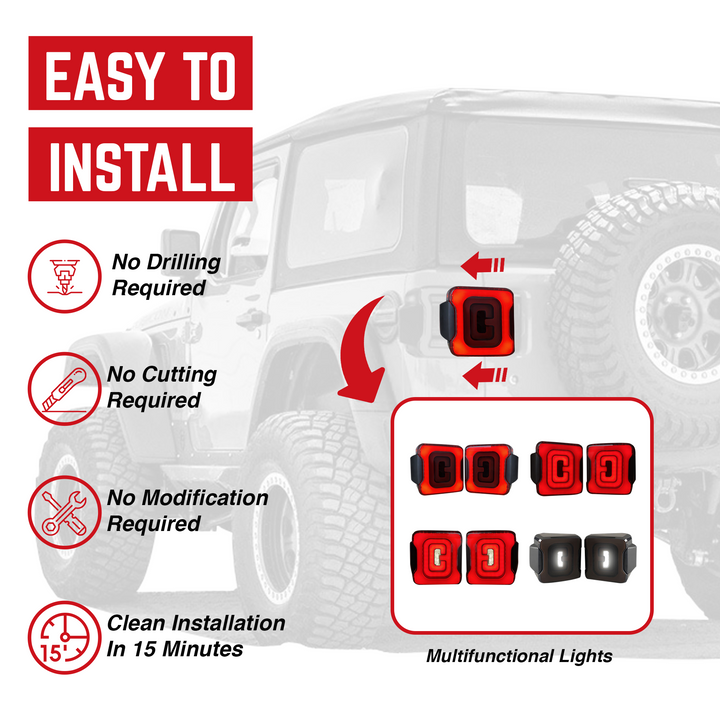 AM American Smoked Tunnel Tail Lights Compatible with Jeep Wrangler JL (Used) - VMInnovations