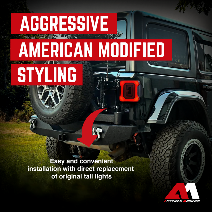 AMERICAN MODIFIED Smoked Tunnel Tail Lights Compatible w/ 2018-2023 Wrangler JL